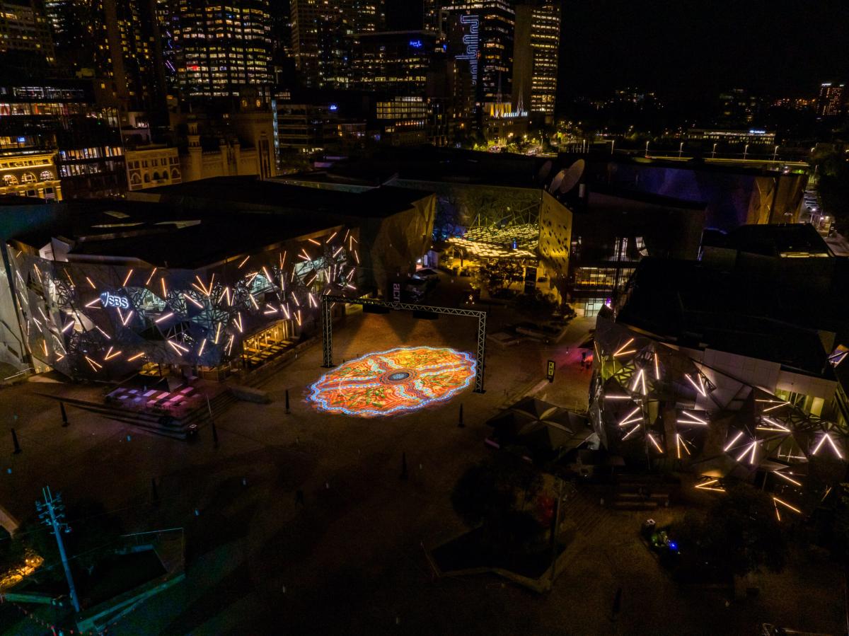 Parrtjima's Grounded installation will be on display in Melbourne's Fed Square from 10-11 March 2023|Parrtjima's Grounded installation will make an appearance at Melbourne's Fed Sq from 10-11 March 2023
