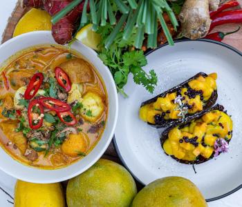 Laksa dish and ingredients